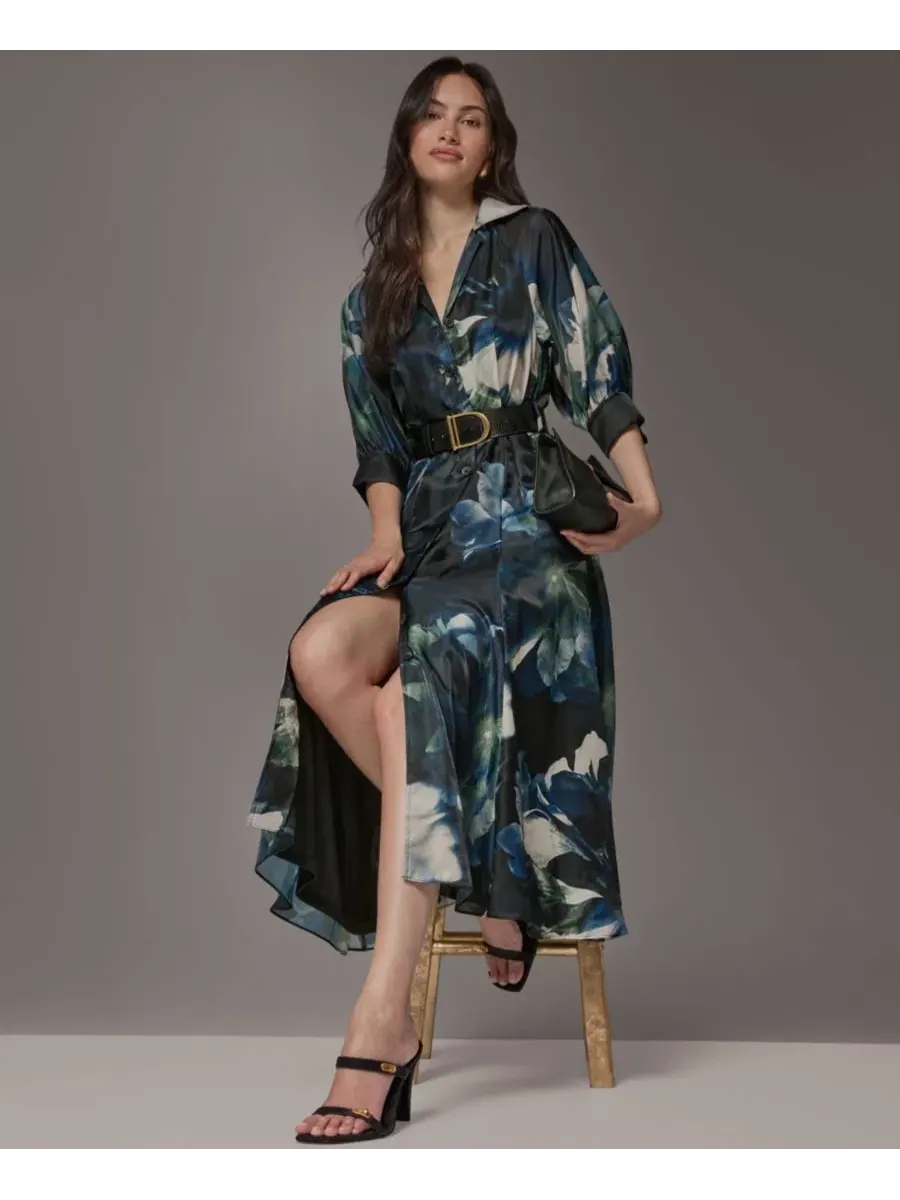 Платье-рубашка миди с поясом и принтом Petite Printed Belted Midi Shirt-Dress Donna Karan New York — изображение 8 из 10