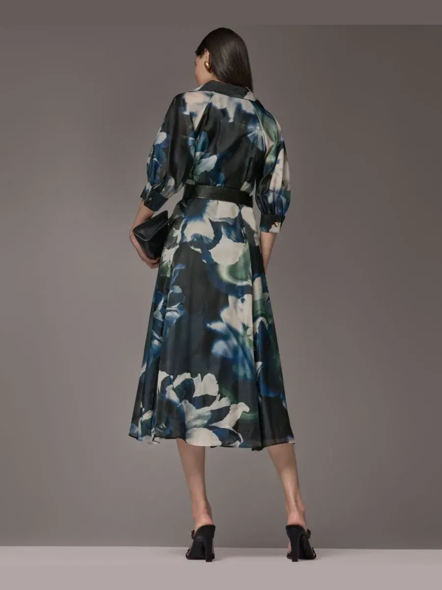 Платье-рубашка миди с поясом и принтом Petite Printed Belted Midi Shirt-Dress Donna Karan New York — изображение 9 из 10