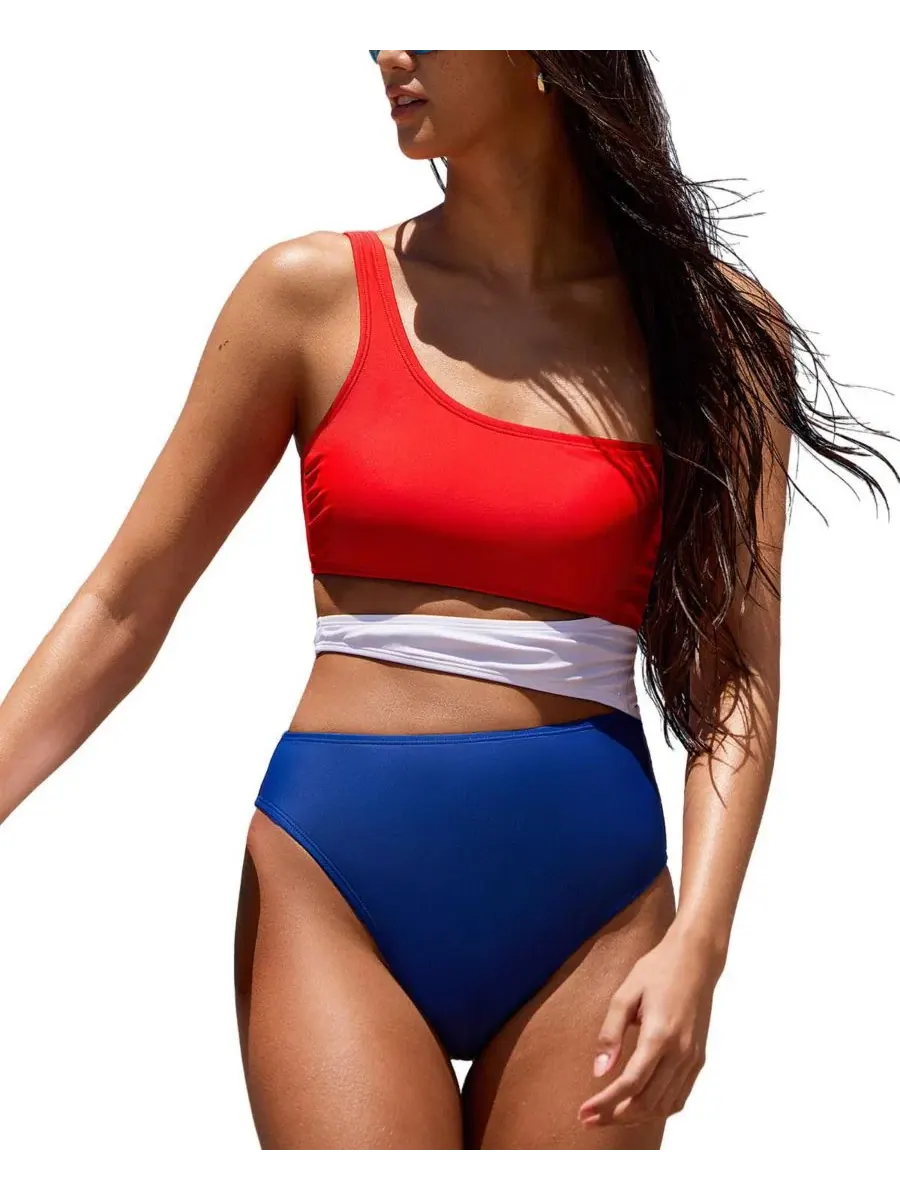 Женский цельный купальник с асимметричным вырезом July Mood Colorblock Cupshe