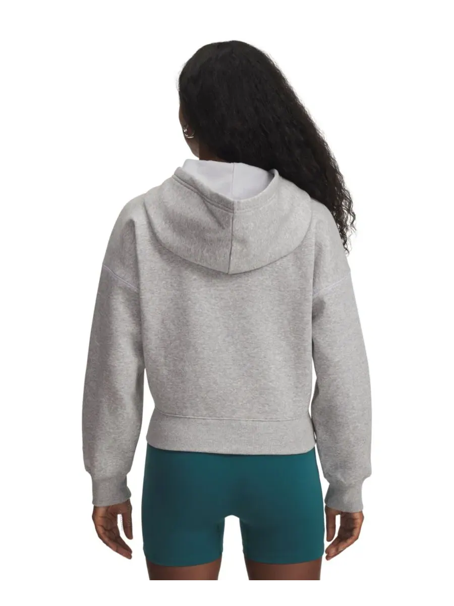 Худи женское с капюшоном и полной молнией, модель Rival Script Crop Under Armour — изображение 3 из 3, серый светлый