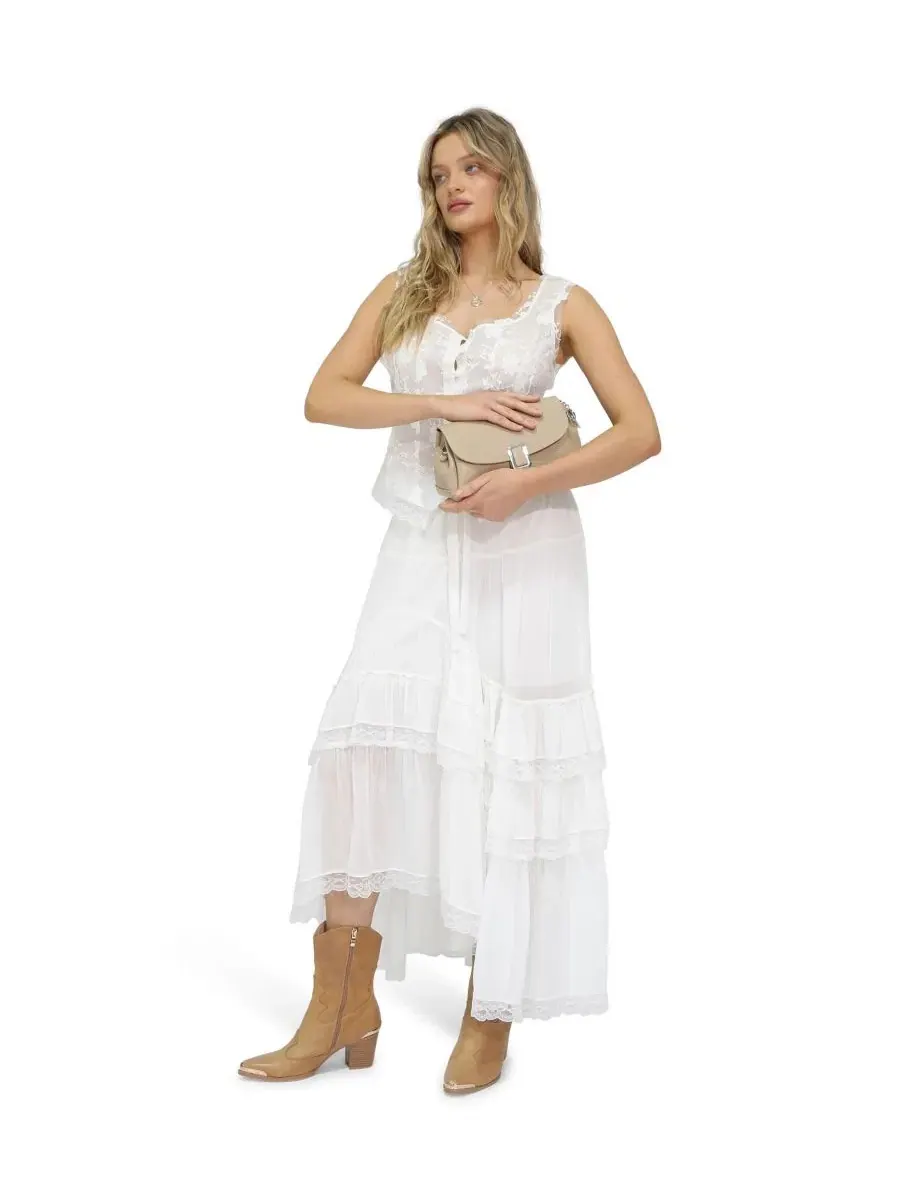 Юбка-миди с рюшами и кружевной отделкой Wanderlace Ruffle Belle & Bloom — изображение 3 из 7, белый