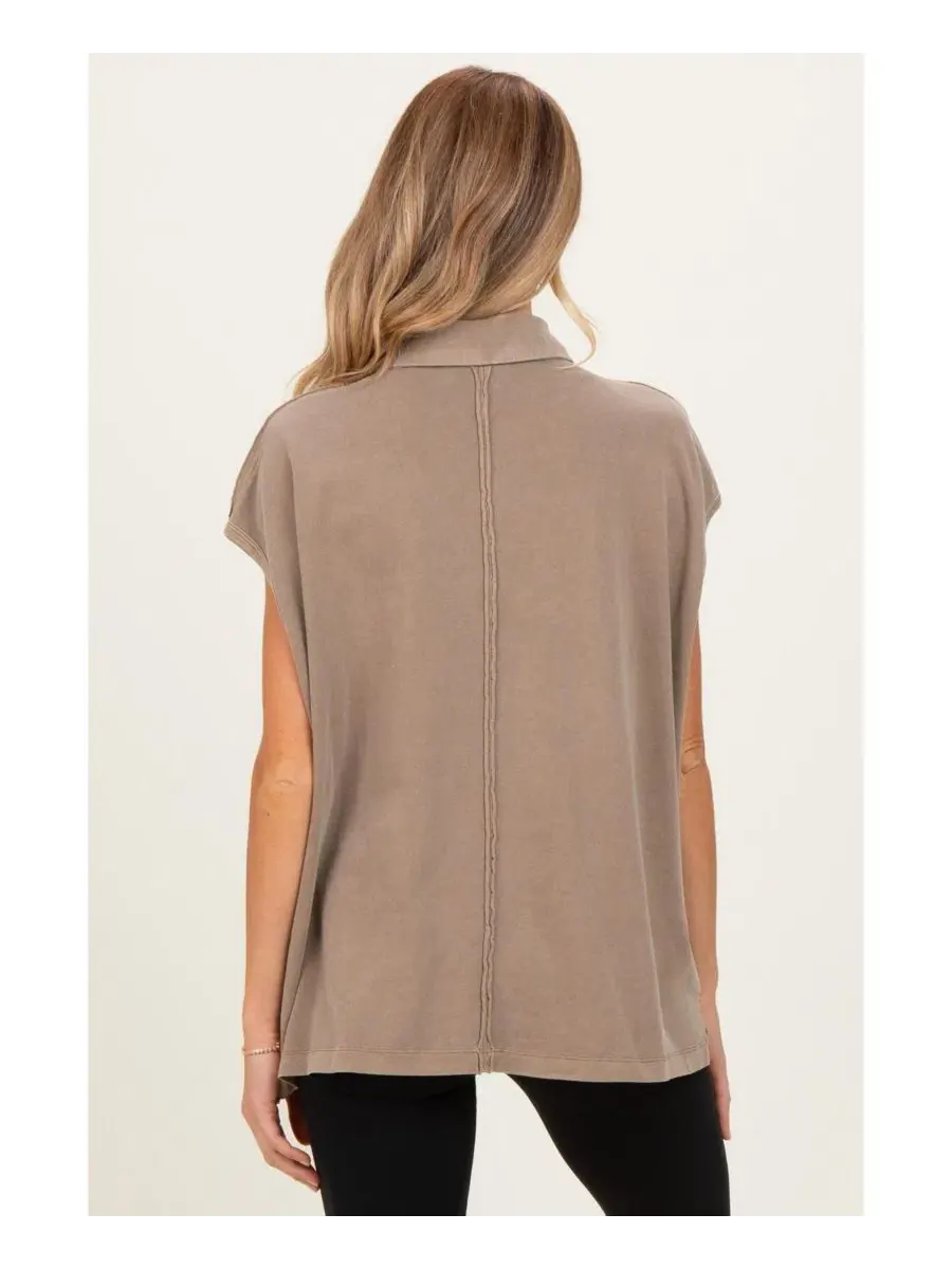 Топ-поло без рукавов оверсайз для беременных, модель Pigment Dye Sleeveless Polo Pinkblush — изображение 3 из 4, коричневый