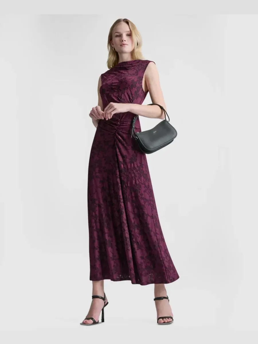 Платье миди без рукавов с драпировкой DKNY — изображение 2 из 5, сливавый