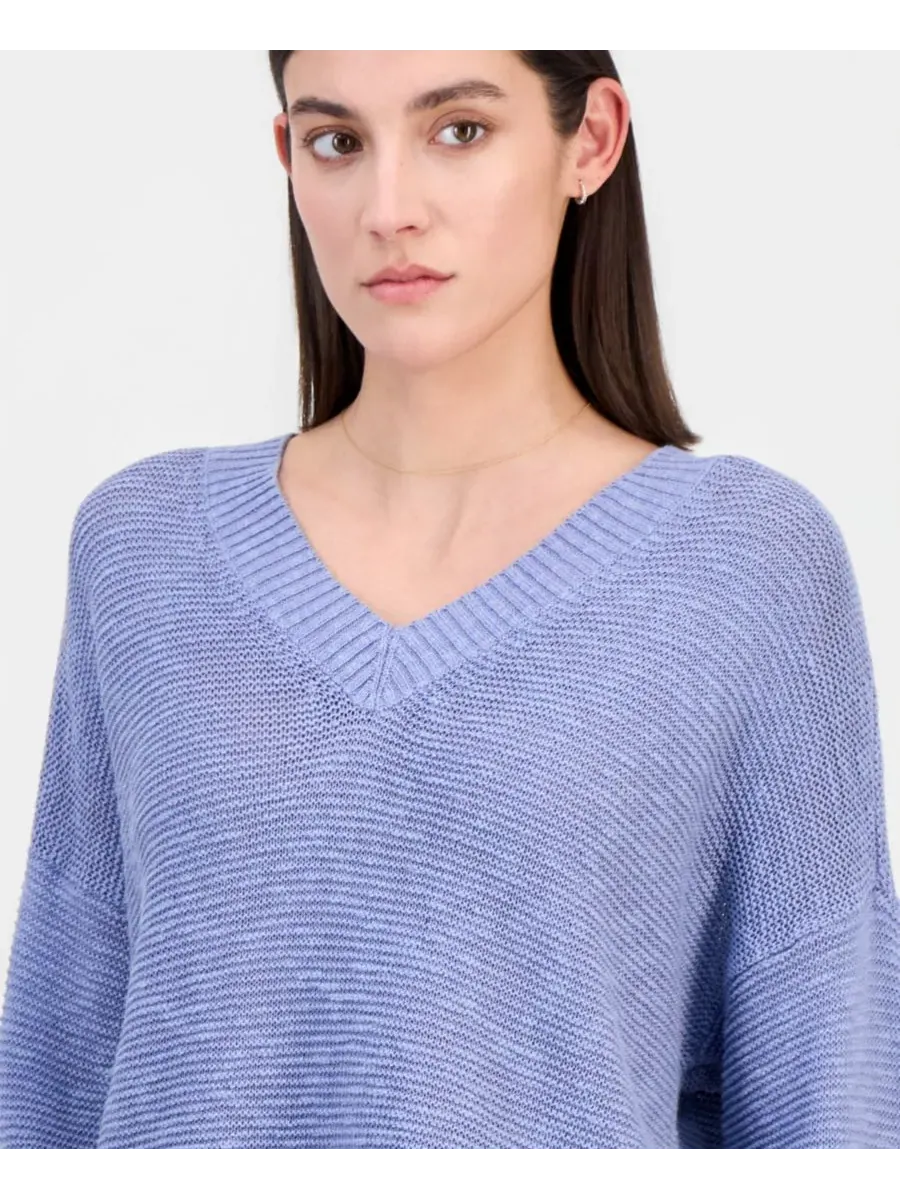 Женский свитер с V-образным вырезом из хлопка и льна Eileen Fisher — изображение 3 из 3, дымка