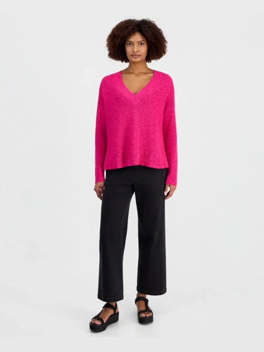 Женский свитер с V-образным вырезом из хлопка и льна Eileen Fisher, Fusch — изображение 2 из 3