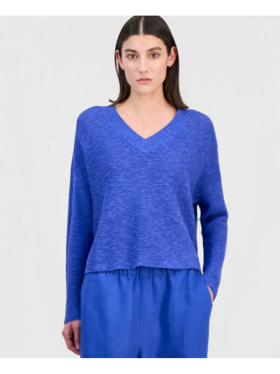 Женский свитер с V-образным вырезом из хлопка и льна Eileen Fisher, синий star — изображение 1 из 4