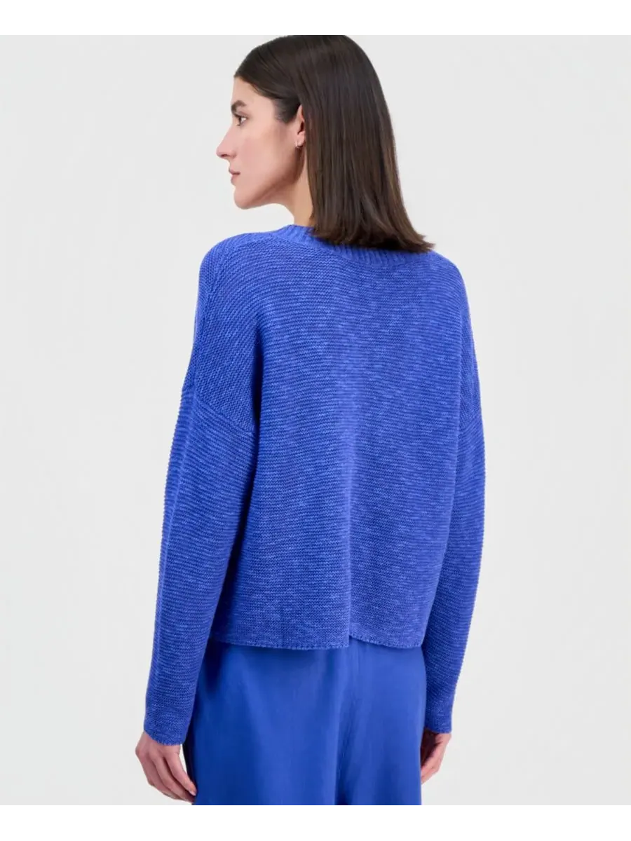 Женский свитер с V-образным вырезом из хлопка и льна Eileen Fisher, синий star — изображение 2 из 4