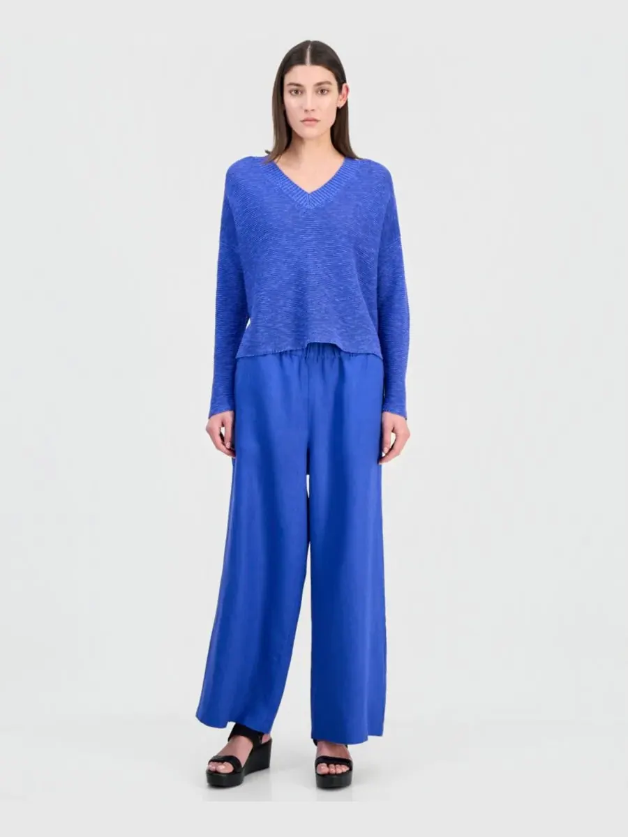 Женский свитер с V-образным вырезом из хлопка и льна Eileen Fisher, синий star — изображение 4 из 4