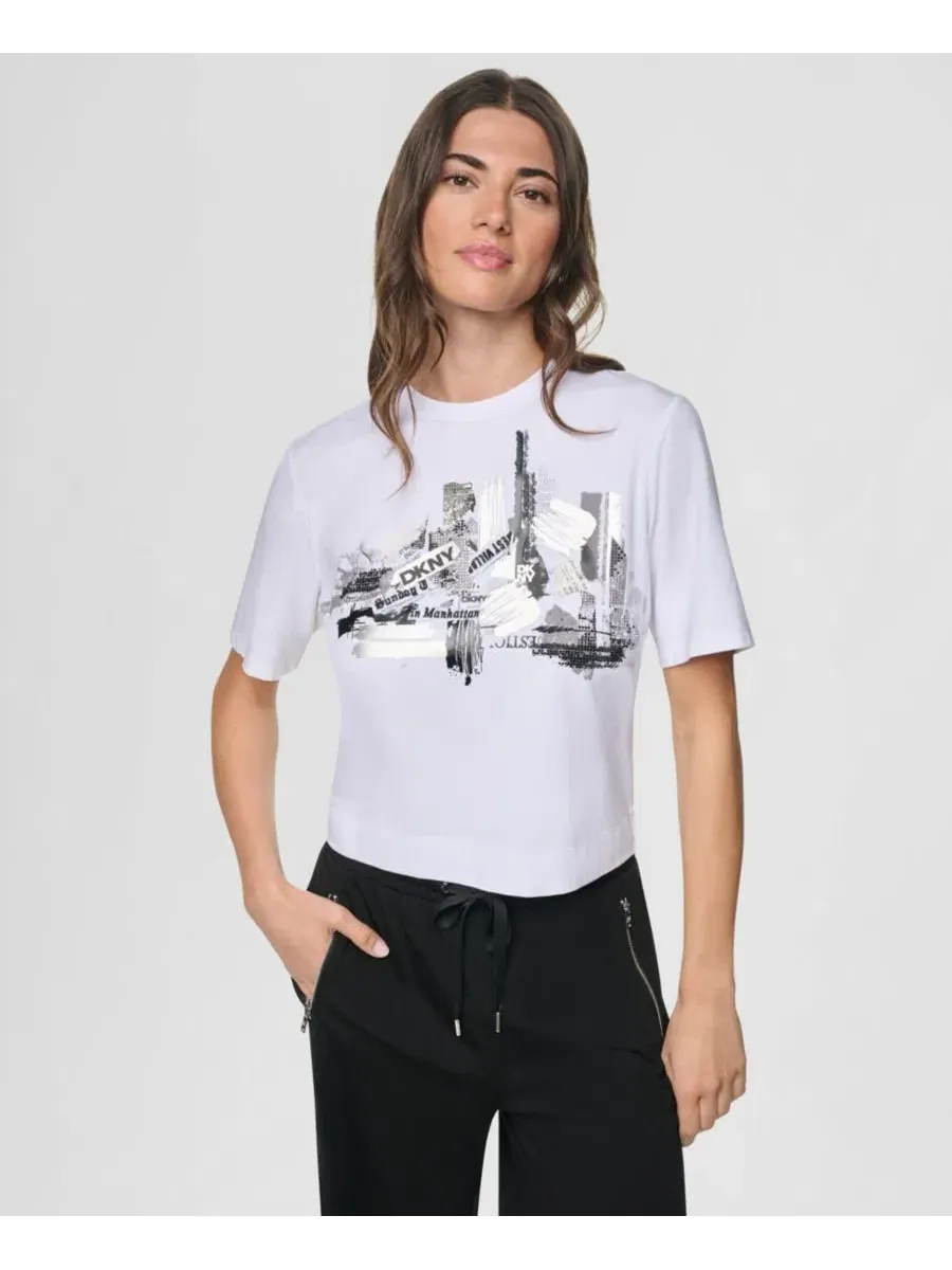 Футболка с принтом City и стразами DKNY