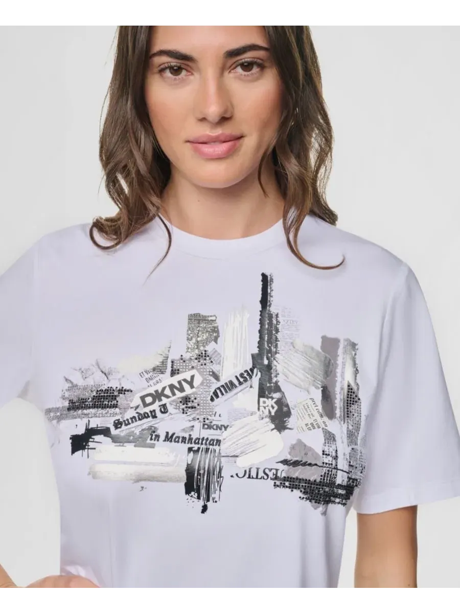 Футболка с принтом City и стразами DKNY — изображение 4 из 6, белый