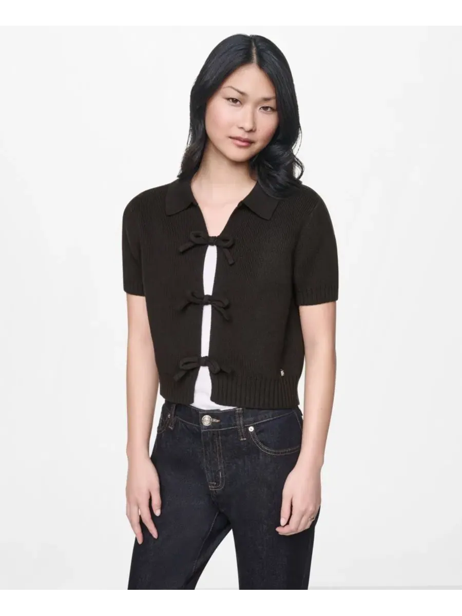 Свитер с поло-воротником и завязкой спереди, короткий рукав DKNY Jeans