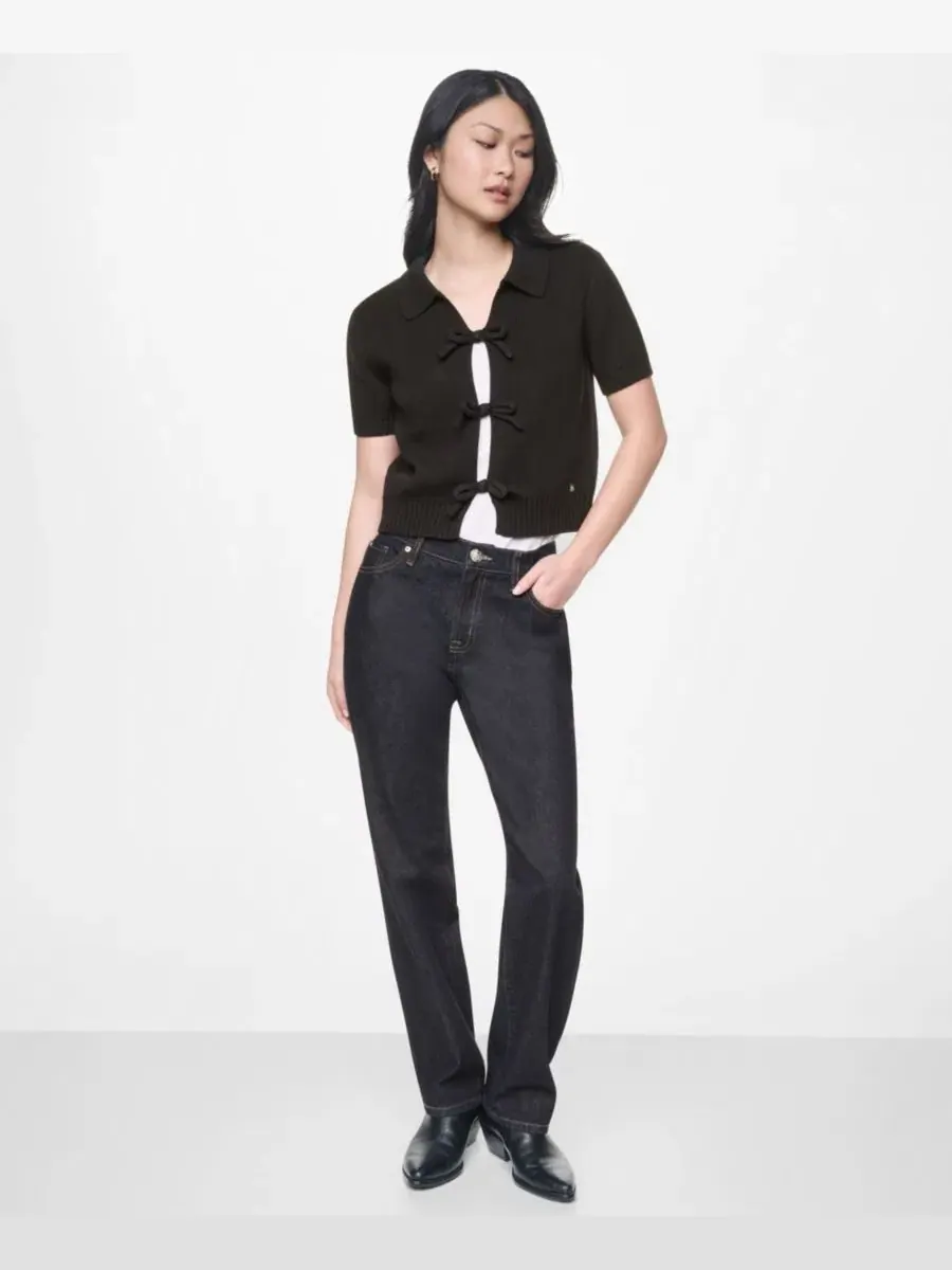Свитер с поло-воротником и завязкой спереди, короткий рукав DKNY Jeans — изображение 2 из 5, черный
