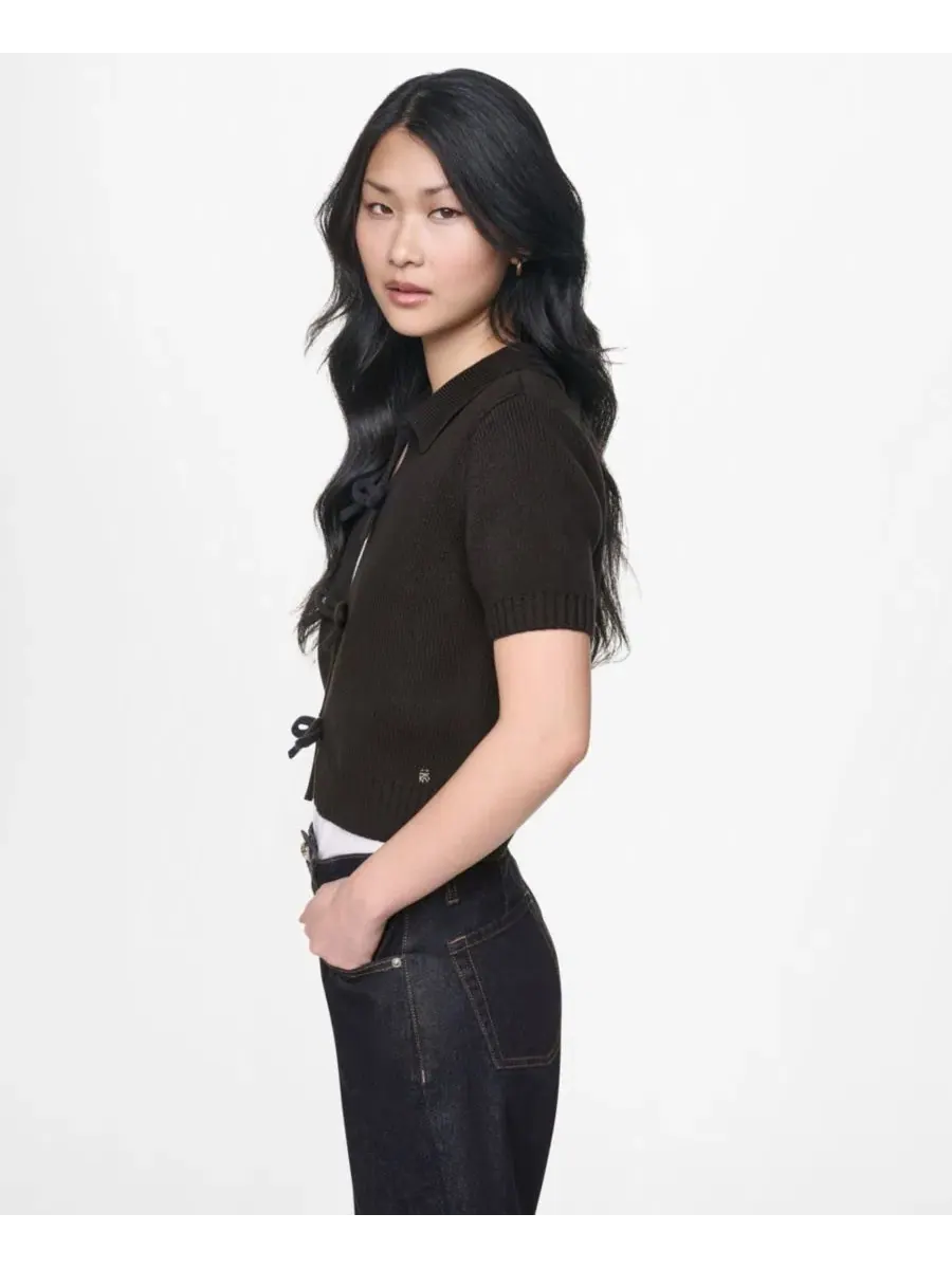 Свитер с поло-воротником и завязкой спереди, короткий рукав DKNY Jeans — изображение 5 из 5, черный