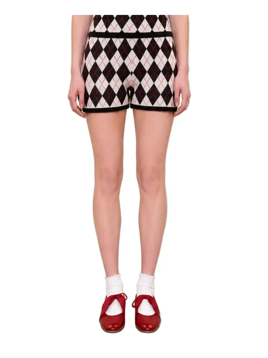 Шорты мини вязаные с ромбовидным принтом Daydreamers Argyle Knit Mini Short PCFG