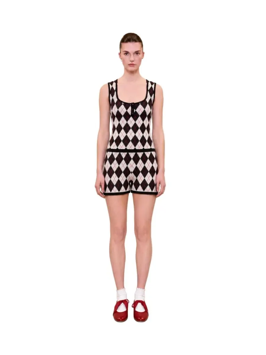 Шорты мини вязаные с ромбовидным принтом Daydreamers Argyle Knit Mini Short PCFG — изображение 7 из 7, нет цвета