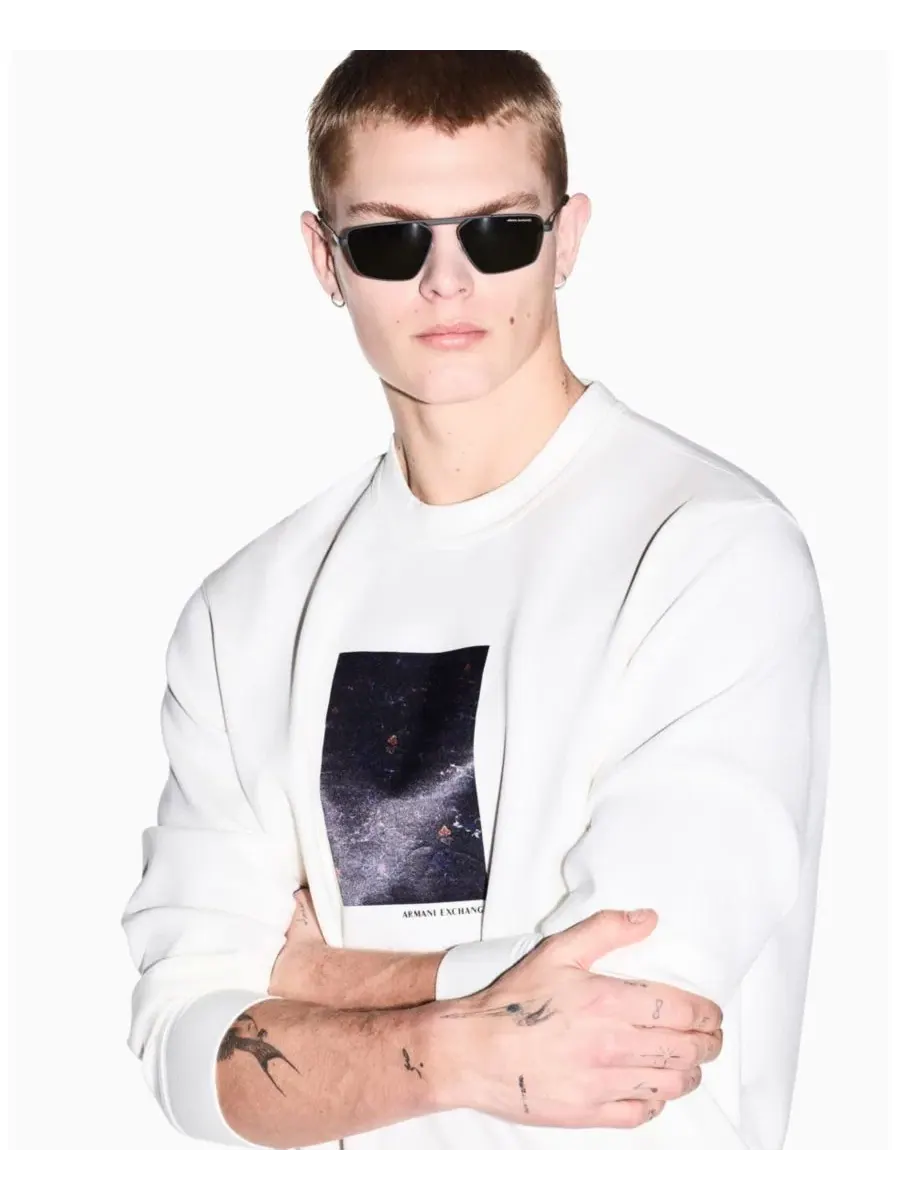 Мужская толстовка с круглым вырезом и цветочным принтом в коробке A|X Armani Exchange — изображение 3 из 5, белый