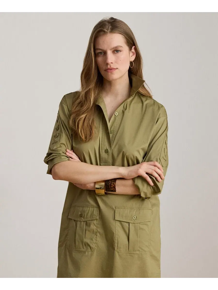 Платье-рубашка с отложным воротником и шнуровкой по плечам Lauren Ralph Lauren — изображение 2 из 8, агава
