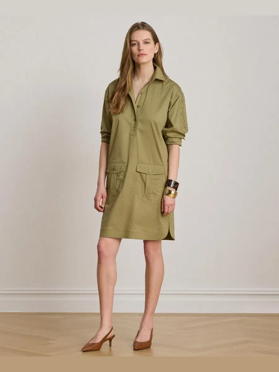 Платье-рубашка с отложным воротником и шнуровкой по плечам Lauren Ralph Lauren — изображение 6 из 8, агава