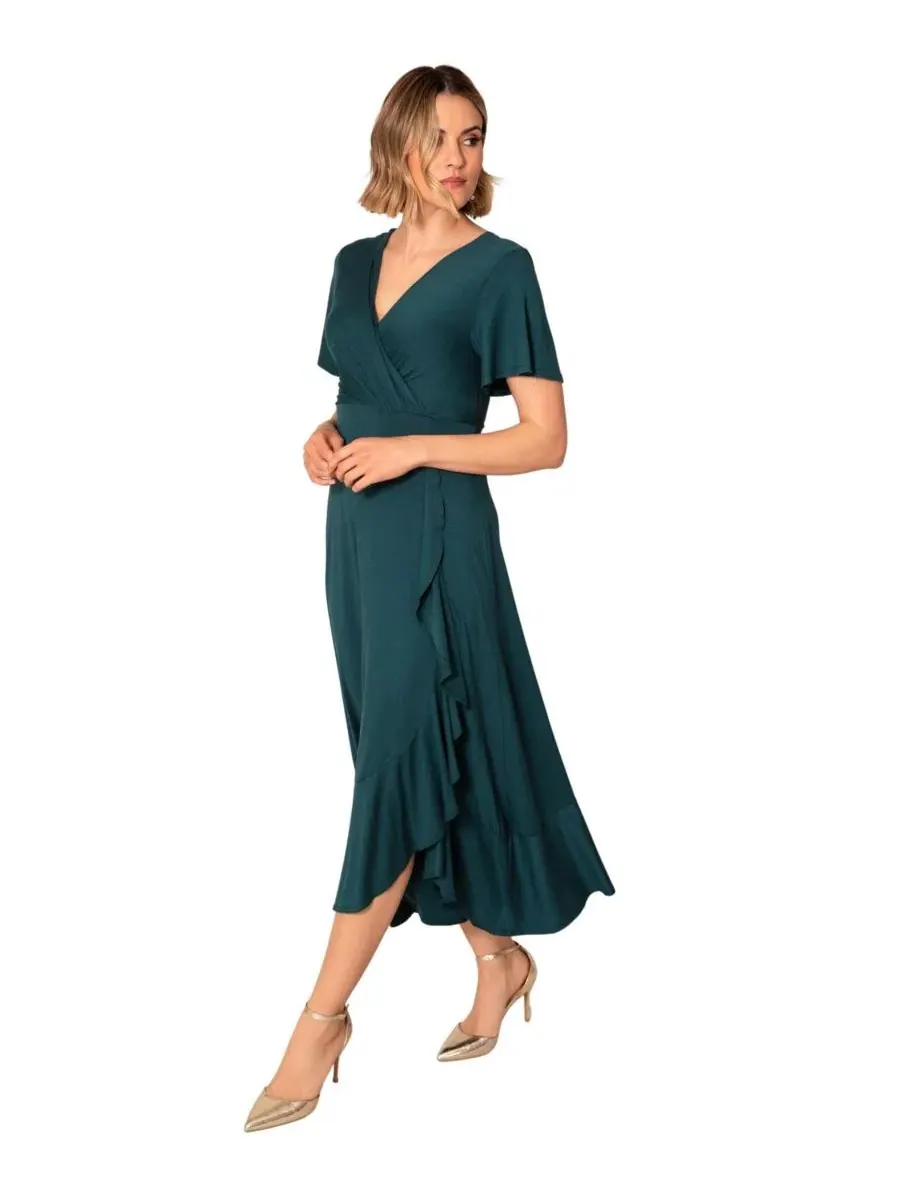 Платье-миди с запахом и воланами Waterfall Ruffle Wrap Midi Dress Alie Street London — изображение 5 из 8, зеленый