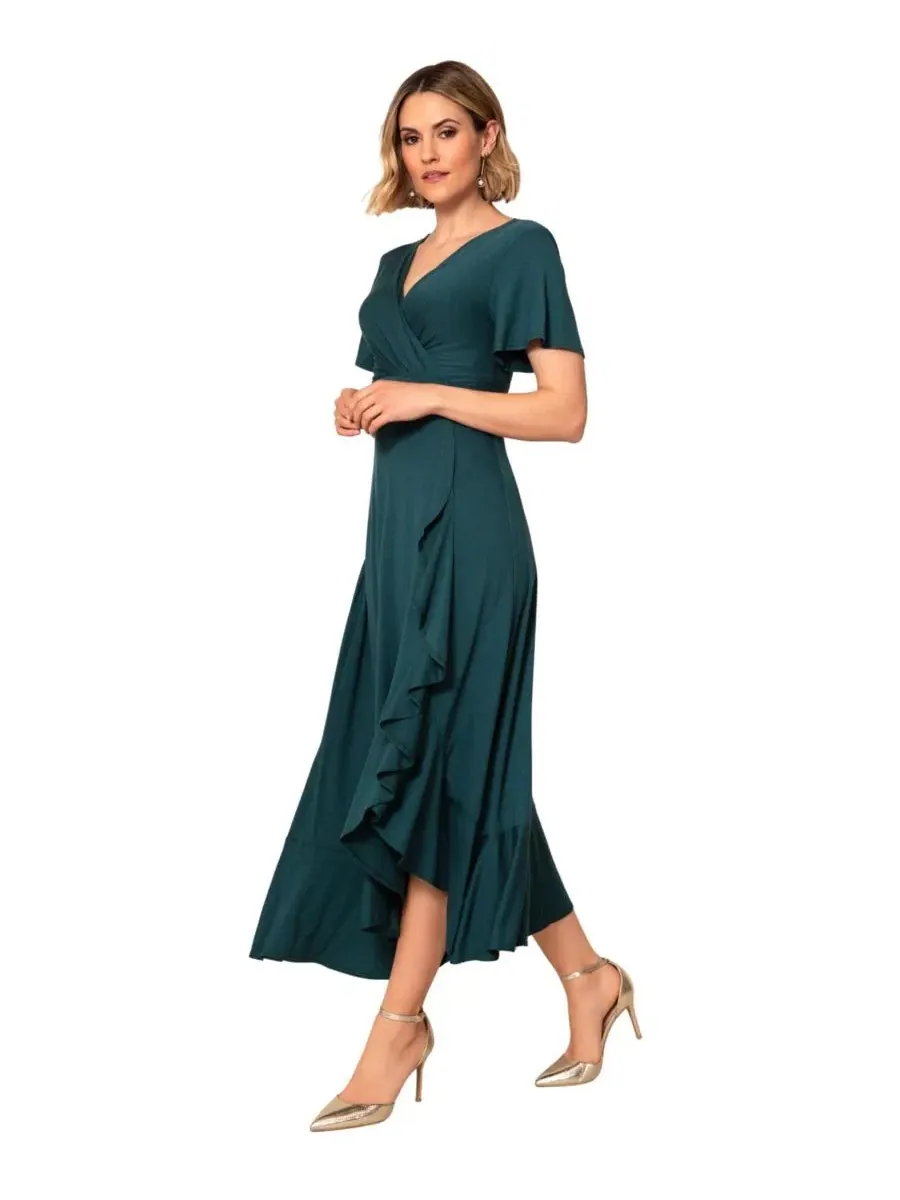 Платье-миди с запахом и воланами Waterfall Ruffle Wrap Midi Dress Alie Street London — изображение 6 из 8, зеленый