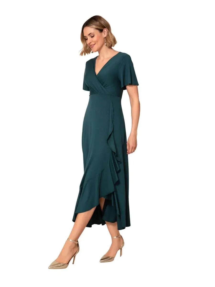 Платье-миди с запахом и воланами Waterfall Ruffle Wrap Midi Dress Alie Street London — изображение 8 из 8, зеленый