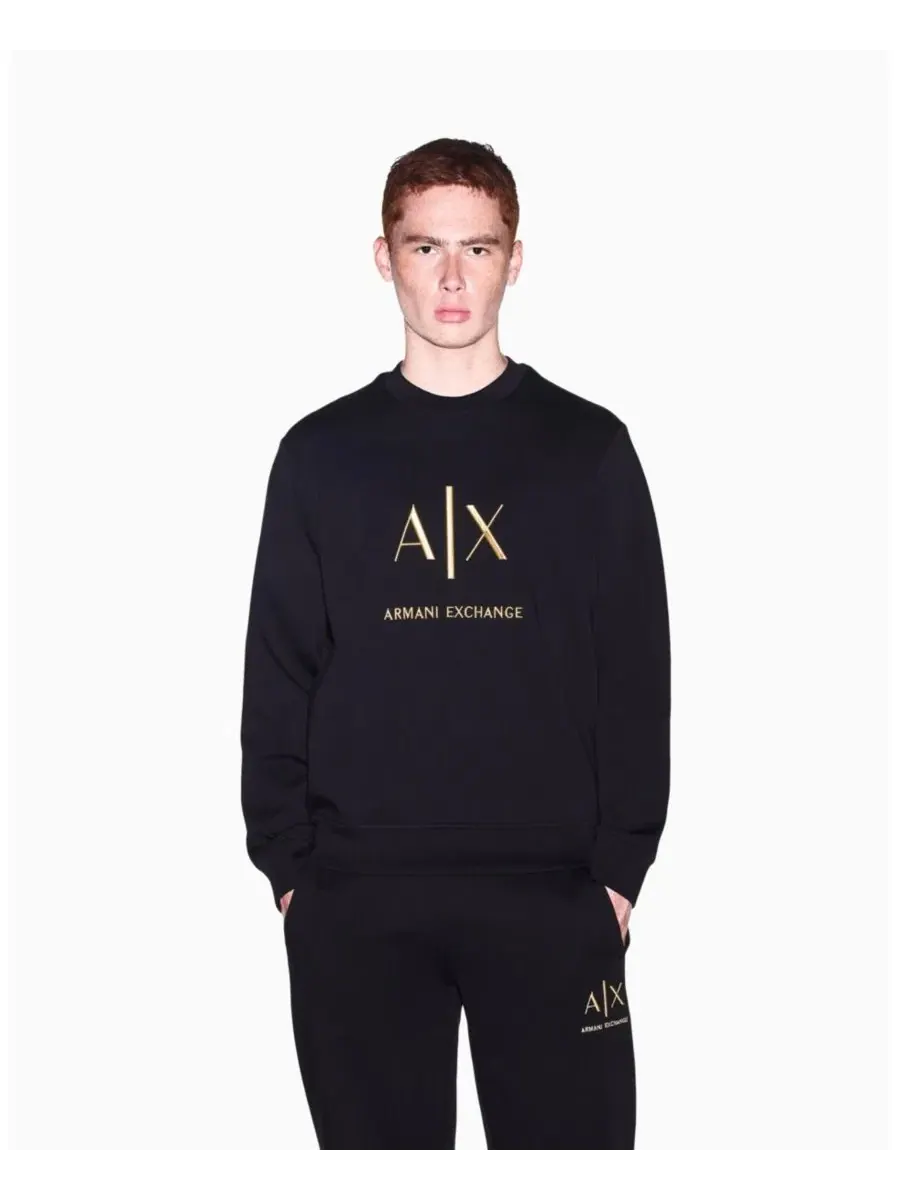 Свитшот с круглым вырезом, хлопковый, с принтом A|X Armani Exchange — изображение 1 из 8, черный