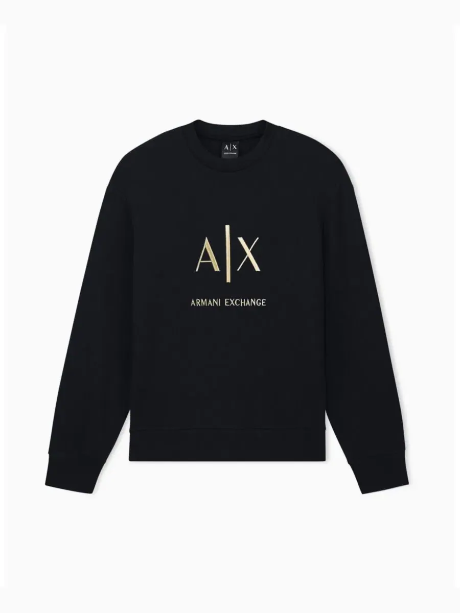 Свитшот с круглым вырезом, хлопковый, с принтом A|X Armani Exchange — изображение 2 из 8, черный
