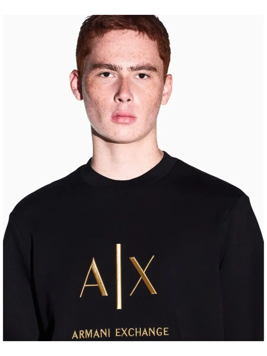 Свитшот с круглым вырезом, хлопковый, с принтом A|X Armani Exchange — изображение 5 из 8, черный