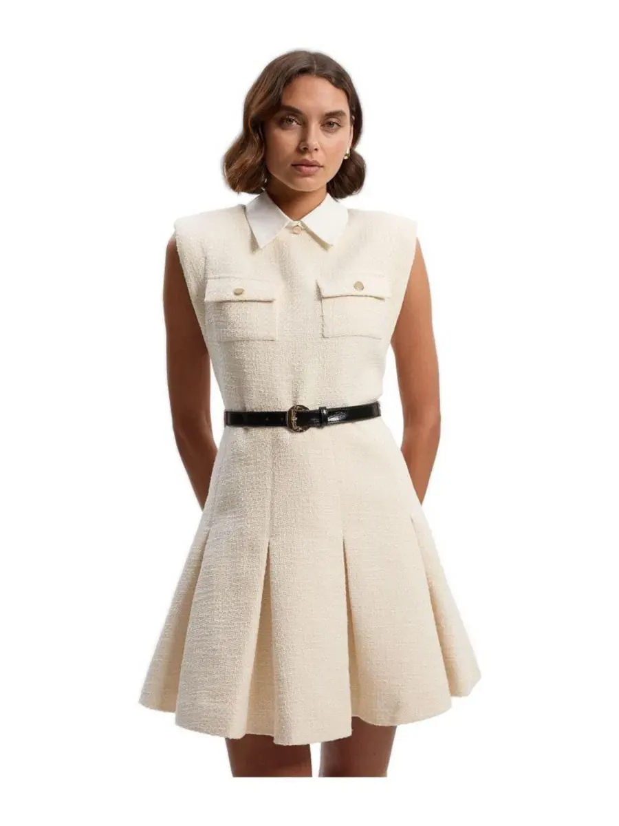 Платье-трапеция с воротником и складками Karen Millen — изображение 1 из 5, бежевый