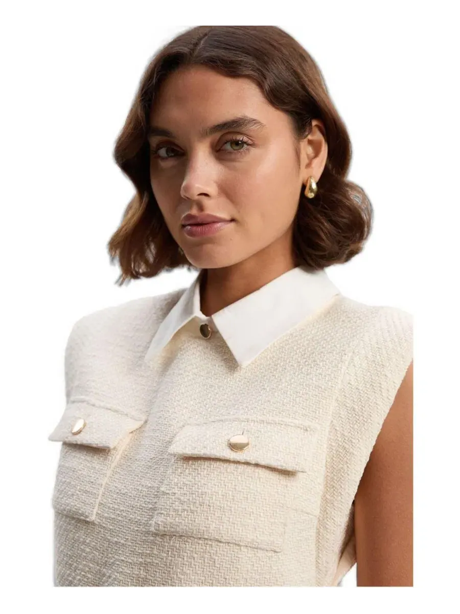 Платье-трапеция с воротником и складками Karen Millen — изображение 2 из 5, бежевый