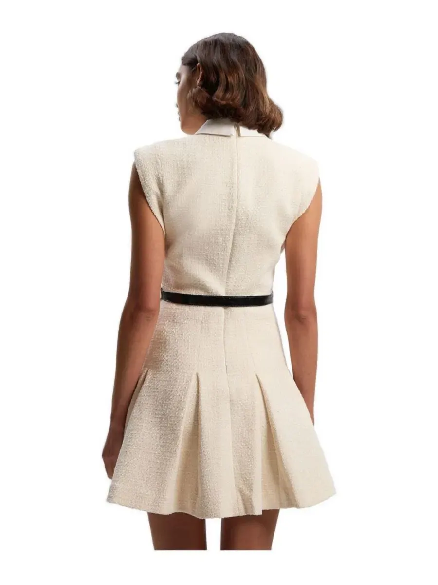 Платье-трапеция с воротником и складками Karen Millen — изображение 3 из 5, бежевый