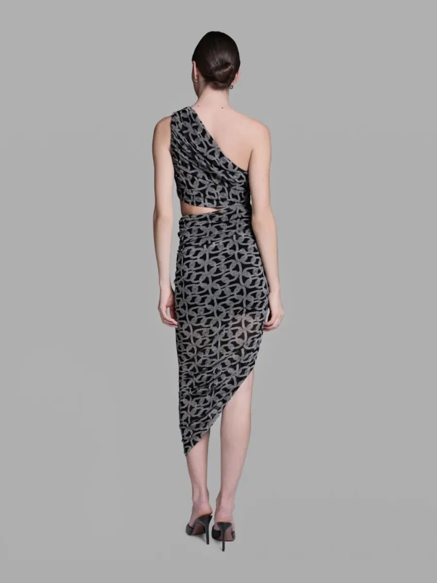 Асимметричное платье миди с геометрической сеткой, модель One-Shoulder Midi Dress BCBG — изображение 8 из 8, черный
