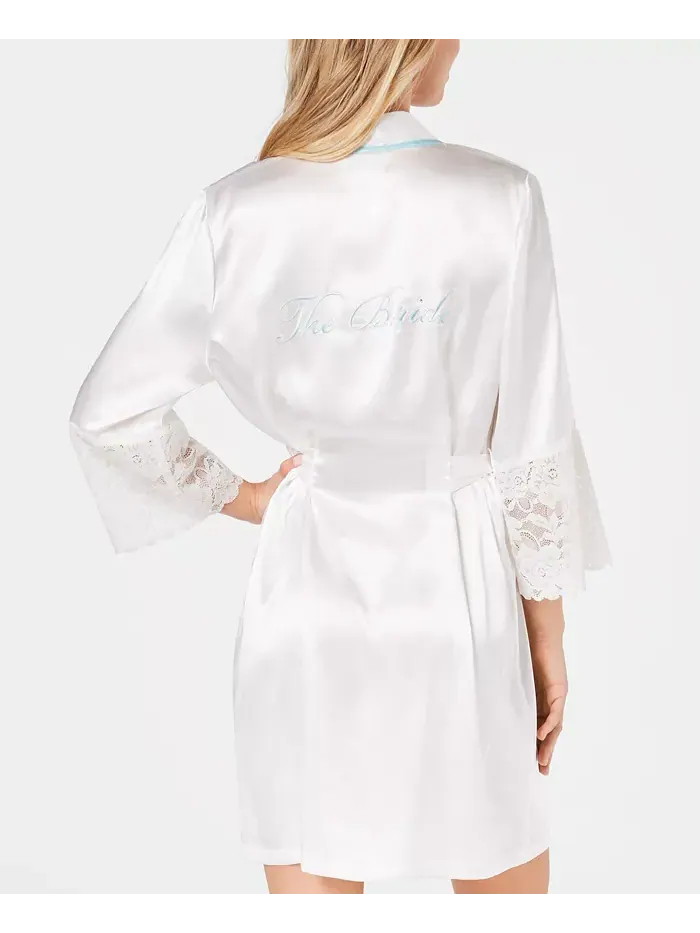 Короткий атласный халат The Bride Linea Donatella — изображение 1 из 2, белый