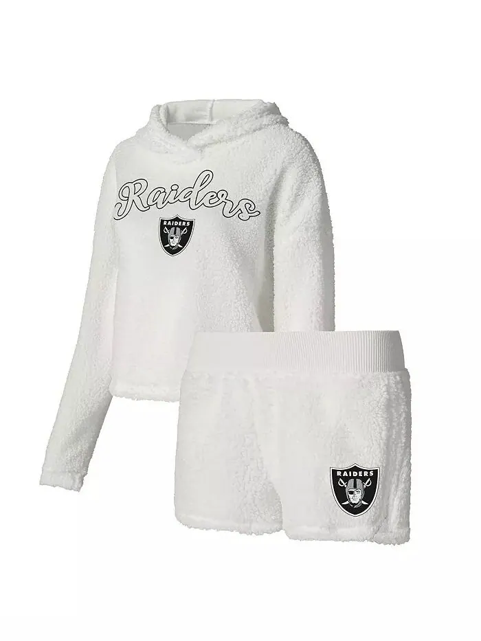 Женский белый пушистый свитер Las Vegas Raiders, толстовка, шорты, комплект для сна Concepts Sport — изображение 1 из 3