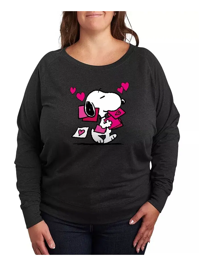 Топ с круглым вырезом и принтом «День святого Валентина» с рисунком «Peanuts Snoopy» больших — изображение 1 из 3, черный