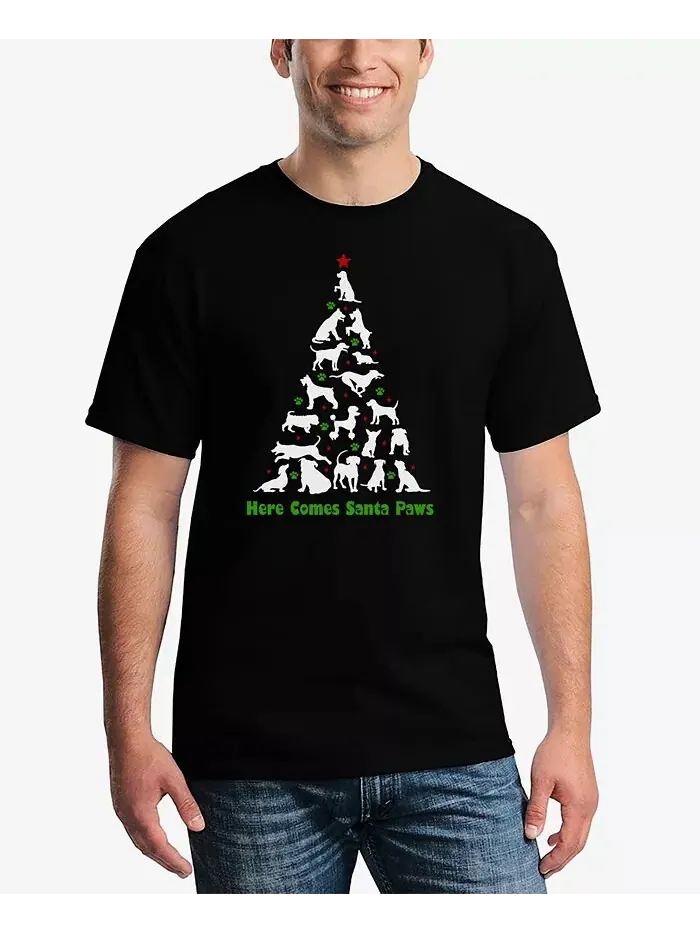 Мужская футболка с надписью Here Comes Santa Paws LA Pop Art — изображение 1 из 3, черный