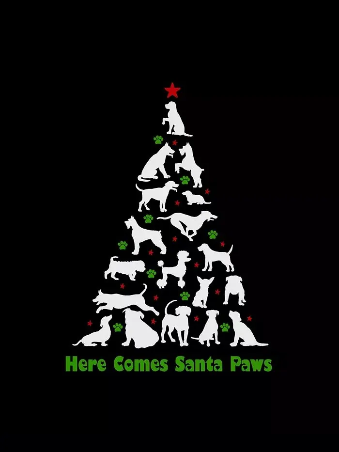 Мужская футболка с надписью Here Comes Santa Paws LA Pop Art — изображение 3 из 3, черный