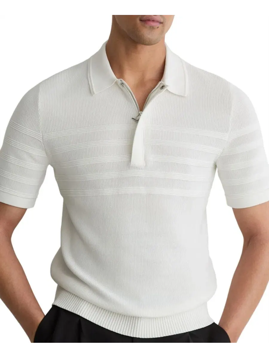Мужская футболка-поло Falklands Cotton-Blend Textured-Knit Half-Zip REISS