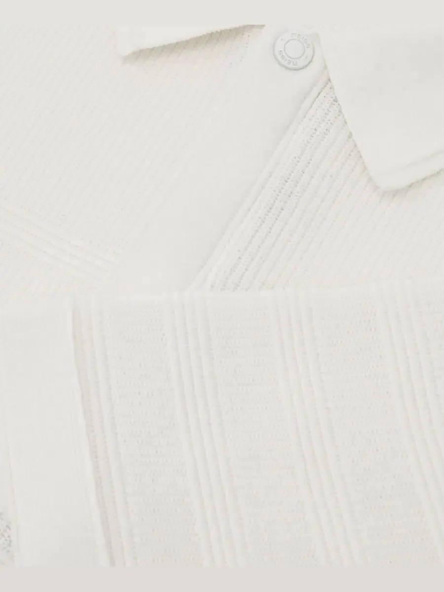 Мужская футболка-поло Falklands Cotton-Blend Textured-Knit Half-Zip REISS — изображение 5 из 5, белый
