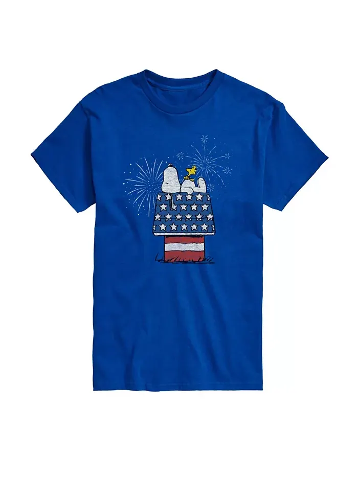 Мужская футболка с коротким рукавом Peanuts Snoopy Flag House Fireworks AIRWAVES — изображение 1 из 3, синий