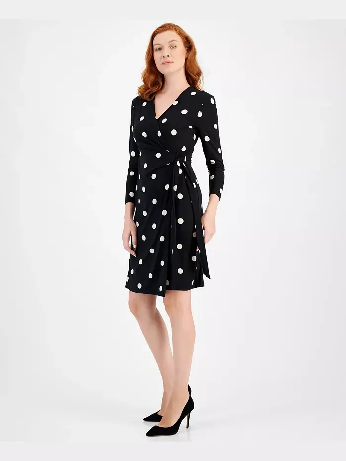 Женское платье с принтом и рукавом 3/4 на запах Anne Klein — изображение 2 из 4, черный/белый