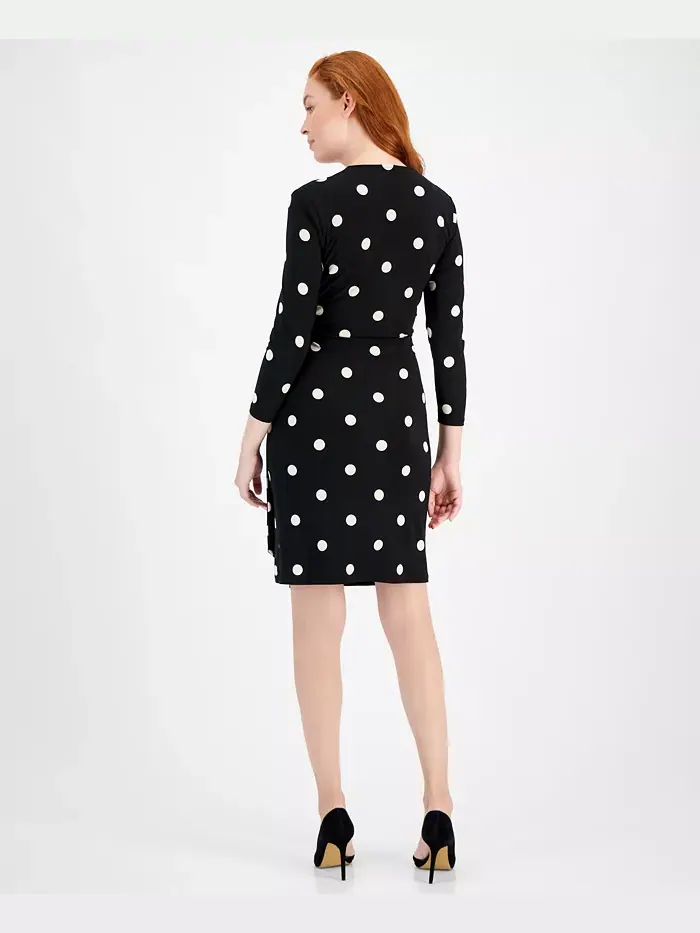 Женское платье с принтом и рукавом 3/4 на запах Anne Klein — изображение 3 из 4, черный/белый
