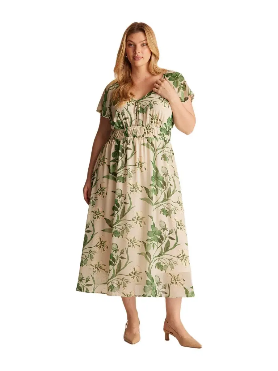 Платье миди с рукавом-лепесток Anaya Petal Flutter Sleeve Summer Midi Dress ESTELLE — изображение 1 из 6, кремовый