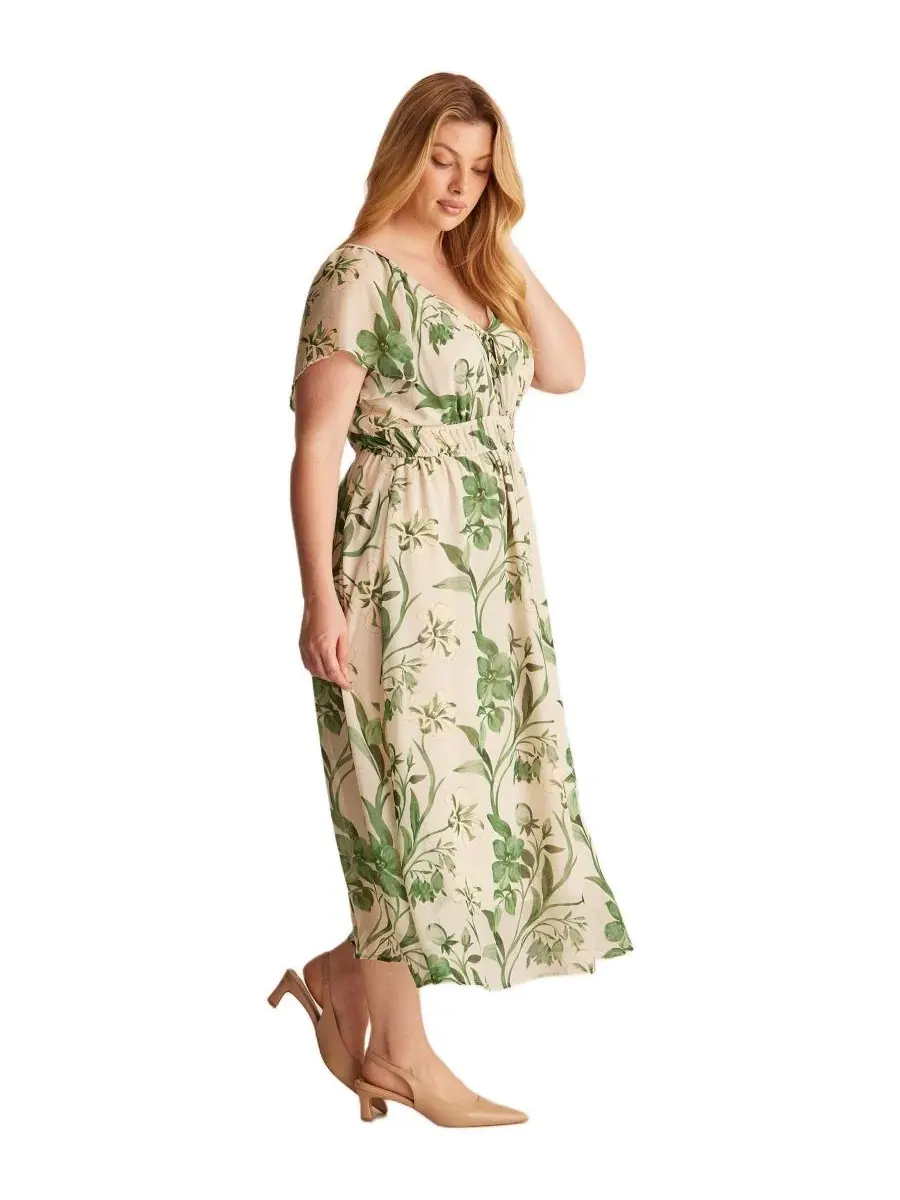 Платье миди с рукавом-лепесток Anaya Petal Flutter Sleeve Summer Midi Dress ESTELLE — изображение 2 из 6, кремовый