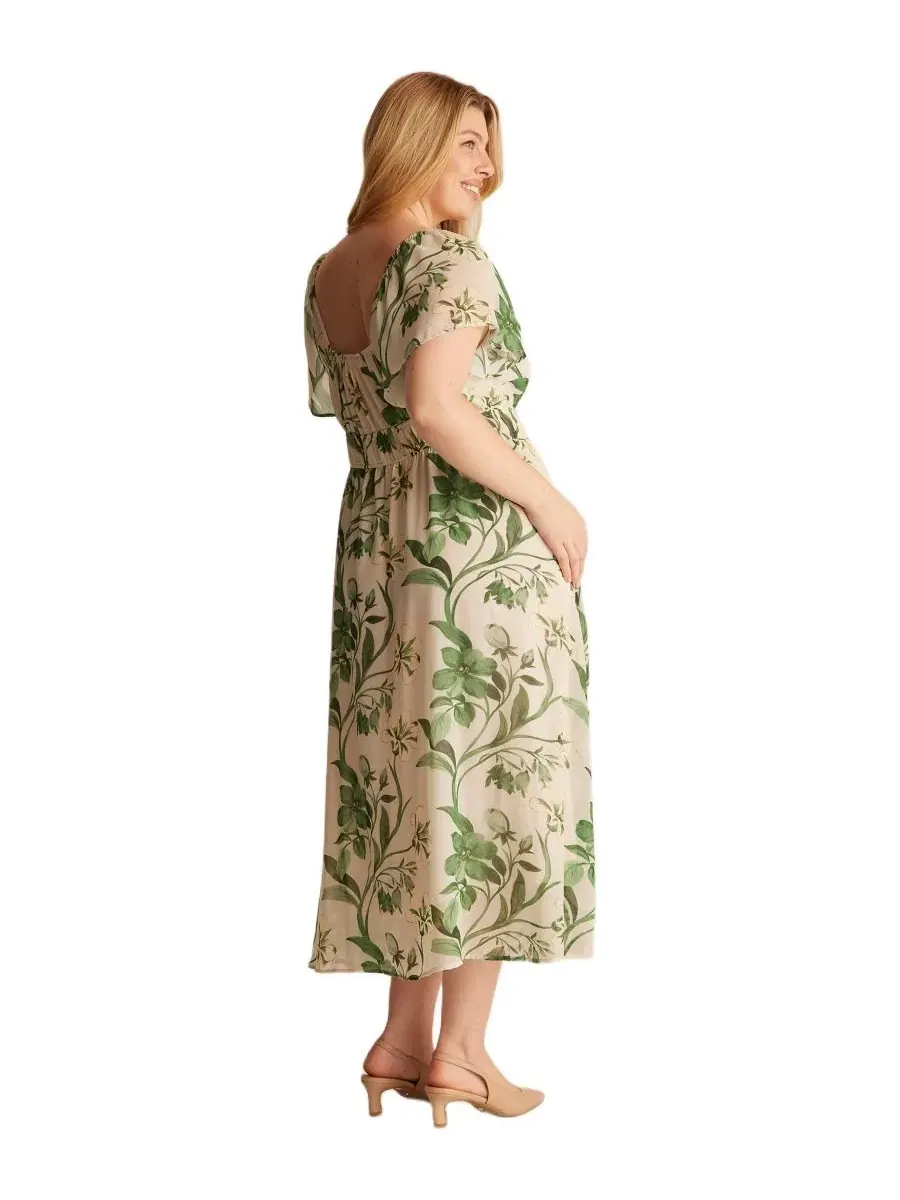 Платье миди с рукавом-лепесток Anaya Petal Flutter Sleeve Summer Midi Dress ESTELLE — изображение 3 из 6, кремовый