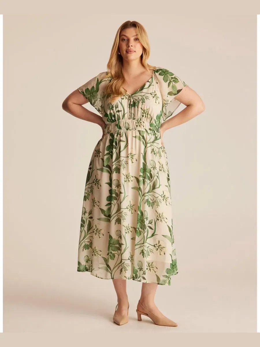 Платье миди с рукавом-лепесток Anaya Petal Flutter Sleeve Summer Midi Dress ESTELLE — изображение 4 из 6, кремовый