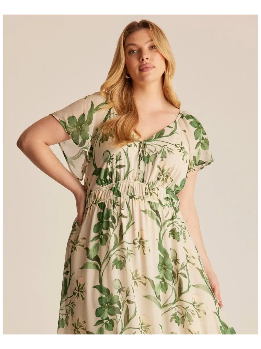 Платье миди с рукавом-лепесток Anaya Petal Flutter Sleeve Summer Midi Dress ESTELLE — изображение 5 из 6, кремовый