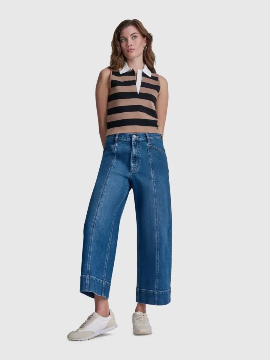 Джемпер-поло без рукавов с воротником, с полосками DKNY Jeans — изображение 2 из 6, черный/белый