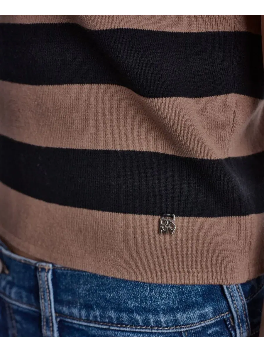 Джемпер-поло без рукавов с воротником, с полосками DKNY Jeans — изображение 3 из 6, черный/белый