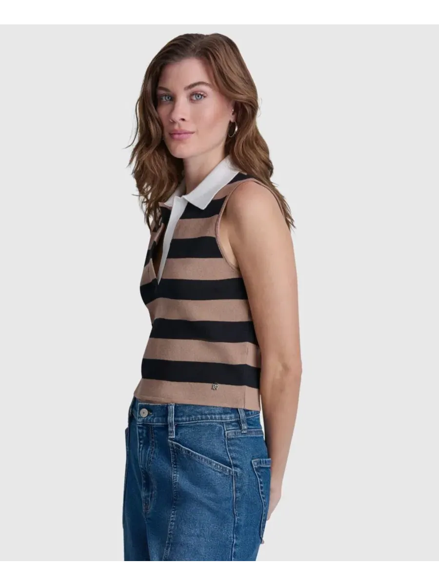 Джемпер-поло без рукавов с воротником, с полосками DKNY Jeans — изображение 4 из 6, черный/белый